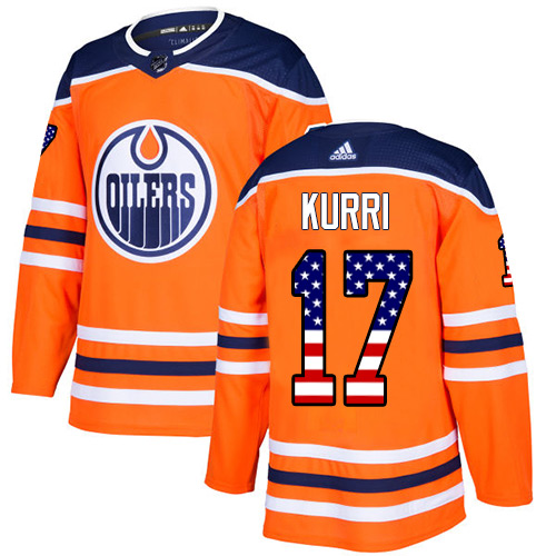 Adidas Oilers #17 Jari Kurri Orange Home Authentic USA Flag Stitched NHL Jersey